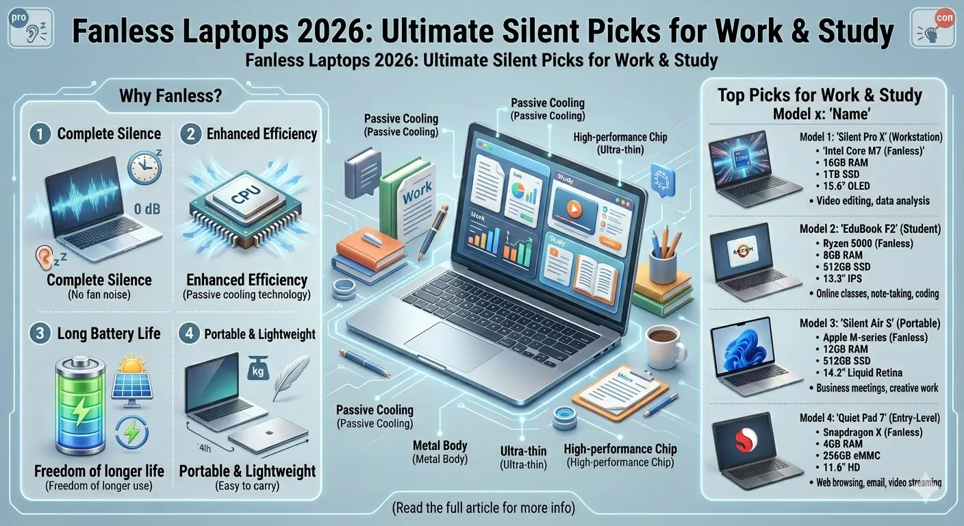 Fanless Laptops 2026: Ultimate Silent Picks for Work & Study