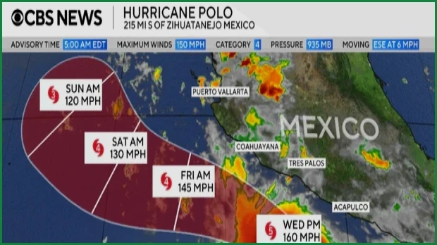 Hurricane Polo Becomes Category 5 Storm Off Mexico Coast
