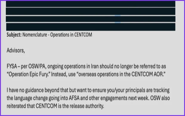 Pentagon Drops ‘Operation Epic Fury’ Name for Iran Conflict